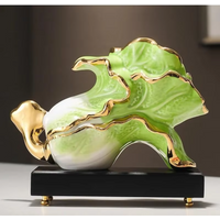 Gold-plated Green Cabbage Statue Desk Decoration Mascot Ornaments Modern Crafts Ceramic Sculpture Room Aesthetic Decor