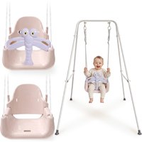 Hypermotion Freistehende Schaukel für Kinder, höhenverstellbar, 1-3 Jahre, bis 35 kg - für drinnen & draußen, abnehmbarer Sicherheitsbügel, Sicherheitsgurte, Sitz aus PP-Kunststoff, Rahmen aus