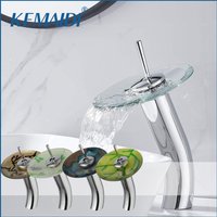 KEMAIDI Bathroom Vessel Faucet Tap for Sink Chrome Waterfall Glass Spout Single Lever Lavatory Basin Mixer Taps Commercial