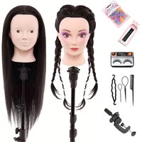24 Inch Makeup Hair Mannequin Head with Synthetic Hair Cosmetology Practice Doll Braiding Hairdressing Head with TableClampStand