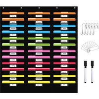 36 Pockets File Storage Pocket Chart with Nametag Pockets, Hanging Wall File Organizer for Classroom and Office