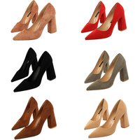 Women Elegant Suede 8.5cm High Heels Formal Occasion Pumps Lady Fashion Party Block High Heels Red Khaki Nightclub Dance Shoes