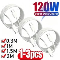1-3pcs 120W PD USB-C to USB C Fast Charger Cable For Apple iPhone 17 Pro Max 16 15 Plus 14 13 12 11 X XS Type C Quick Charging