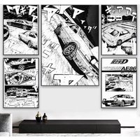 Popular Cool Car Anime Fashion Comic Initial D Poster Self-adhesive Art Paper Sticker Coffee House Bar Room Wall Decor