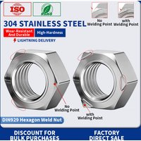 304 Stainless Steel DIN929 Hexagon Weld Nuts With & Without Projections M3 M4 M5 M6 M8 M10 M12 Projection Welding Hex Nuts