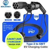Kolanky EV Charging Cable Type2 Male Plug to GB/T Socket Car side 16A 3.6kW 32A 7.2kW 1P 11kW 22kW 3P for GBT Electric Vehicle