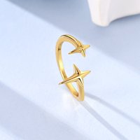 Original 925 Sterling Silver Gold Lucky Star Open Rings For Women Girls Jewelry Birthday Anniversary Gifts