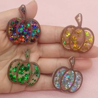 10pc Halloween pumpkin acrylic glitter pendant, DIY jewelry making earrings, keychains, accessories