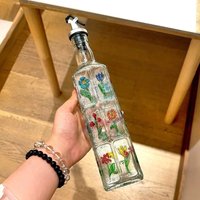 Retro Hand Drawn Embossed Glass Oil Vinegar Dispenser Square Food Grade Leak Proof Kitchen Seasoning Bottle for Cooking