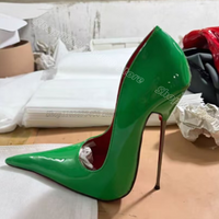 Green Metal Heels Slip on Pumps Pointed Toe Patent Leather British Style Fashion Women Dress Sexy Shoes 2025 Zapatos Para Mujere