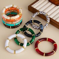 Trendy Acrylic Tube Beads Elastic Bracelets for Women Elegant Resin Leopard Bamboo Curved Bracelets 2026 Fashion Jewelry Gifts