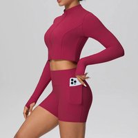 2PCS Yoga Suit Gym Clothing Sports Set For Women Push Up Tracksuit Fitness Suits Yoga Long Sleeved High Waist Shorts Sportswear