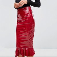 Women Glossy Stretch Faux Leather Mermaid Hem Slim Midi Skirts Ladies Shiny PU Leather Bodycon Sexy Skirt Support Custom