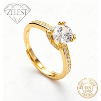 925 Sterling Silver 18K Gold Plated Exquisite Four Prong Zircon Ring Women's Ring Fashion Wedding Party Jewelry