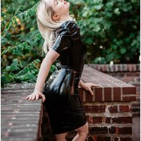 Lake Blue Latex Female Dress Short Puff Sleeve Style Sexy Gummi Latex Skin Tight Lady's Bodycon Halloween Party Outfit