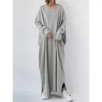 Turkey Eid Solid Muslim Hijab Dress Women Dubai Arab A-line V Neck Abaya Dresses Moroccan Kaftan Kaftan Robe Islamic Clothing