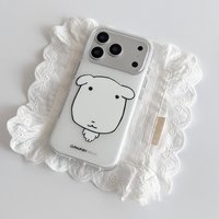 Korean Lovely Line White Puppy Phone Case For iPhone 17 Air 16 Pro Max 15 14 Plus 13 12 11 Pro Shockproof Silicone Back Cover