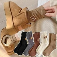 Women's Socks Ins Mid-Tube Sock Keep Warm Knitted Female Snow Boot Sock Heel Furry Label Winter Thickened Pile Mid-Calf Socks