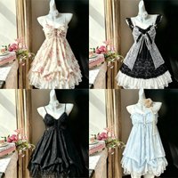 2026 Summer New Women Lolita Dress Japanese Kawaii Vibe Vintage Lace Bow Ruffles Cake Skirt Y2K Harajuku Slim Bandage Dresses
