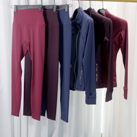 Set with a high-end feel, stand-up collar, slim-fit jacket for women, slimming nine-point yoga pants, casual two-piece set