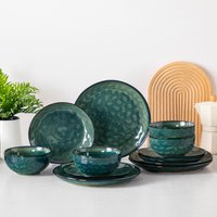 vancasso 12/24 Pcs Green Ceramic Plates Set Kiln Change Stoneware Dinner Set with 4PCS Dinner Plate/Dessert/Cereal Bowl for 4/8