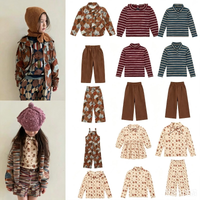 T-shirt à manches longues pour enfants, nouvelle collection automne 2026, t-shirt basique imprimé à nœud papillon pour filles, ensemble de sous-vêtements d'automne en coton rayé à col roulé pour