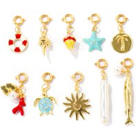 1pc Brass Charms 18K Gold Plated With Spring Ring Clasp Bikini Decor Fish Starfish Sun Pendant DIY Necklace For Women Jewelry