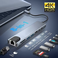8 in 1 USB C Hub Type C 3.1 to 4K HDMI Adapter USB 3.0 Docking Station Type C Splitter with RJ45 SD/TF Card Reader PD for Laptop