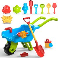 Sand Toys with Large Handcart Wheelbarrow Cart Toy Set with Water Wheel Shovels Rakes Molds Outdoor Beach Toys Tool Set for Kids