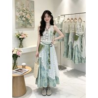 Bohemian Holiday Style Art Student Set Hook Flower Hollow out Cover up Halter Top Half Skirt Women Summer Outfit Three Piece Set