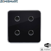 Zemismart Matter Over WiFi EU Smart Wall Light Switch 1 2 3 4 Gangs with Black Touch Panel Homekit SmartThings Control