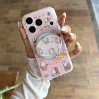 Cute Moon Miffy Rabbit Glitter Magnetic Phone Case for iPhone 17 16 13 14 15 Pro Max 16 Max Cover With Magsafe Stand Kawaii Cove