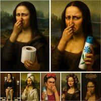 Mona Lisa Classical Funny Toilet Canvas Wall Art Poster,Unframed Vintage Abstract Art Figure Painting for Wash Room Toilet Decor