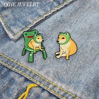 Funny Dog Meme Cosplay Frog Enamel Pins Cartoon Humor Shiba Inu Frog Costume and Chair Brooch Lapel Badge Jewelry Gift Friends