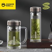 COOKER KING 320/380ml Double Wall Glass Mug with Handle High Borosilicate Glass Heat Resistant Tea Cup for Men Home& Office Use