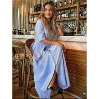 Stripe Elegant Women's Long Dress Summer Lace Up Turn-Down Collar Single-breasted Blue A-line Dresses 2026 Lady Holiday Robes