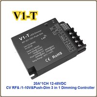 Skydance 12-48VDC V1-T 20A*1CH CV RF&/1-10V&Push-Dim 3 in 1 Dimming Controller Single Color LED Controller RF2.4G 20.5A 240-720W