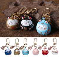 Japanese Cute Lucky Cat Keychains Cartoon Lucky Cat Key Chains Car Bag Charm Ornaments Pendant Keyring For Girl Birthday Gift