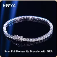 EWYA 925 Sterling Silver Moissanite Bracelet 0.1ct 3mm D VVS1 Diamond with GRA for Women Sparkling Wedding Party Fine Jewelry