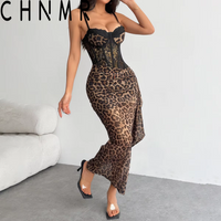 CHNMR Vintage Leopard Print Patchwork Lace Women Long Dress Sexy Off Shoulder Sleeveless Backless Bodycon Maxi Dresses for 2026