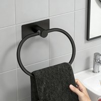 Stainless Steel Towel Holder Self-adhesive Bathroom Towels Rack Black Washhand Hanger Ring Rail Bar Kitchen Storage Accessories