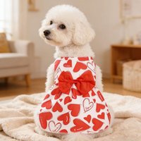 Heart Patten Spring Dog Princess Dress Bow Lace Breathable Medium/Small Pet Skirts Comfortable Lightweight Dog‘s Summer Dress