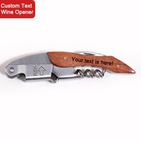 Custom Name Wooden Handle Wine Opener Personalized Text Corkscrew Gift Foil Cutter Laser Engraving Customized Name Bottle Opener