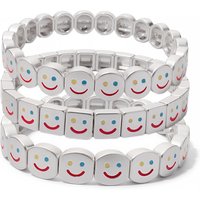 BEUTIFOR Happy Face Beaded Elastic Bangle For Women Sliver Color Emtoinal Beaded Bracelets