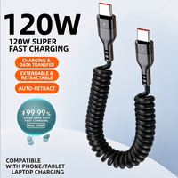 PD 120W Type C To Type C Cable Fast Charge USB C Spring Car Charger Cable Fast Charging Cable For Mobile Phones