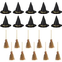 10/20PCS Halloween Mini Witch Hat and Broom Decor DIY Craft Embellishments Miniature Ornaments Hanging Pendants Desktop Decor