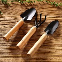 Three-Piece Mini Gardening Set with Wooden Handle and Three-Tine Rake, Practical Garden and Potting Shovel Tool Set