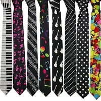 5CM Classic Musical Notes Printed Tie Silky Narrow Neckties Slim Smooth Piano Guitar Necktie Simple Trendy Unisex Ties Gift