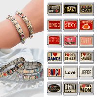 English Letter I Love My Cat Bingo Love Link for Elastic Chain DIY Jewelry 9mm Stainless Steel Italian Charm Bracelet