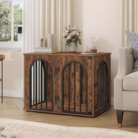Modern Dog Crate Furniture with Wood Frame & Arched Doors - Multi-Functional Side Table Suitable for Medium Dogs, Sturdy Indoor Kennel for Home, Durable Crate for Puppies and Pets, Space-Saving